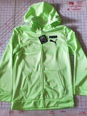 Puma New Hoodie Kids Boys Size Xlarge 18-20 Neon Green Zip Up Logo Hooded
